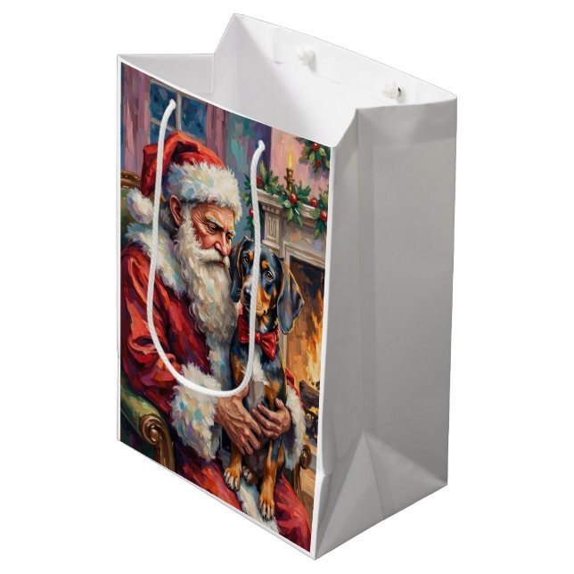 Santa Claus Holding Bluetick Coonhound Christmas  Medium Gift Bag (Front Angled)