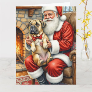 Santa Claus Holding Bullmastiff Christmas Art Card