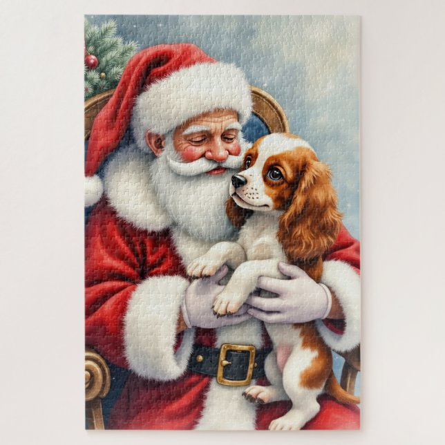 Santa Claus Holding Cavalier King Charles Spaniel  Jigsaw Puzzle (Vertical)
