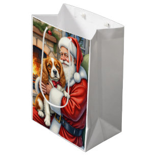Santa Claus Holding Cavalier King Charles Spaniel Medium Gift Bag