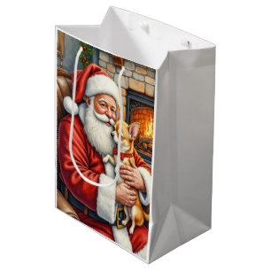 Santa Claus Holding Chihuahua Christmas Art Medium Gift Bag