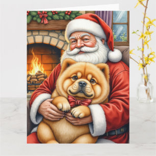 Santa Claus Holding Chow Chow Christmas Art Card