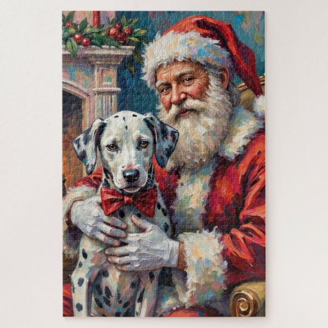Santa Claus Holding Dalmatian Christmas Art Jigsaw Puzzle (Vertical)