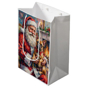 Santa Claus Holding French Bulldog Christmas Art Medium Gift Bag