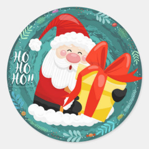  Santa claus holding gift boxes Christmas  Classic Round Sticker