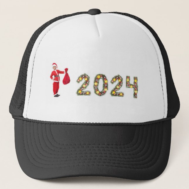 Santa Claus Holding Gifts Image 2024 year Printed Trucker Hat (Front)