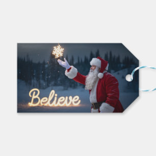 Santa Claus Holding Glowing Snowflake Gift Tags