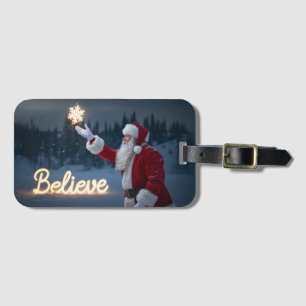 Santa Claus Holding Glowing Snowflake Luggage Tag