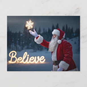 Santa Claus Holding Glowing Snowflake Postcard