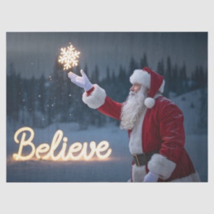Santa Claus Holding Glowing Snowflake Tissue Paper