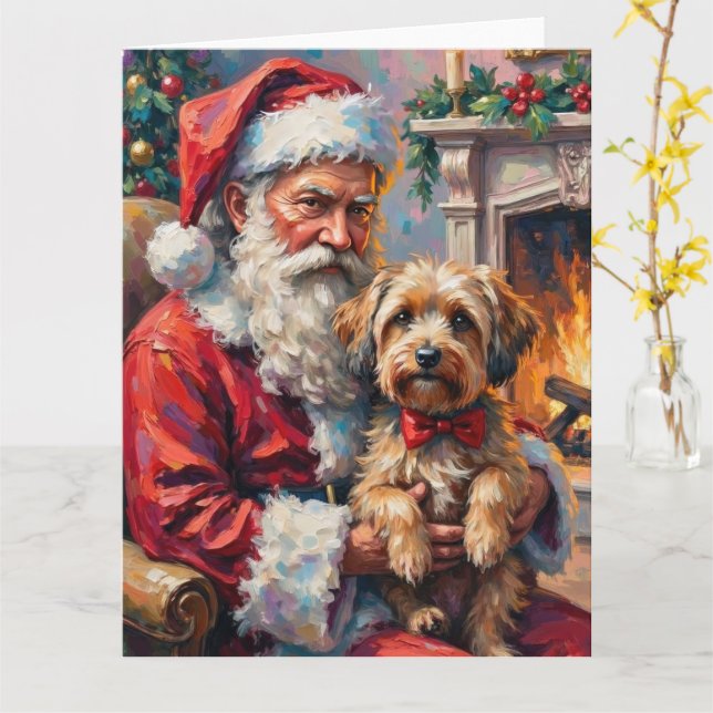 Santa Claus Holding Havanese Christmas Art Card (Yellow Flower)