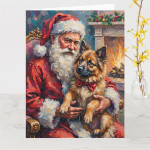 Santa Claus Holding Keeshond Christmas Art Card
