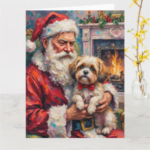 Santa Claus Holding Malti Tzu Christmas Art Card