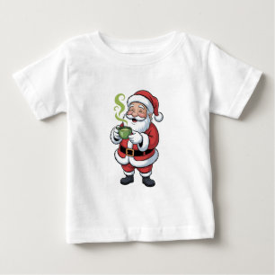 Santa Claus Holding Matcha Drink Christmas Baby T-Shirt