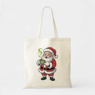 Santa Claus Holding Matcha Drink Christmas Tote Bag