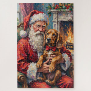 Santa Claus Holding Otterhound Christmas Art Jigsaw Puzzle