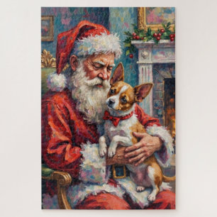 Santa Claus Holding Papillon Christmas Art Jigsaw Puzzle