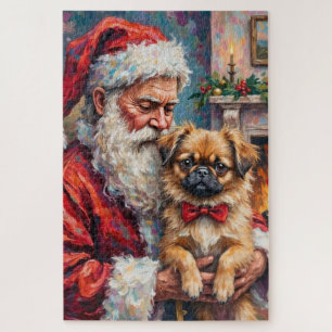 Santa Claus Holding Pekingese Christmas Art Jigsaw Puzzle