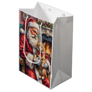 Santa Claus Holding Persian Cat Christmas Art Medium Gift Bag