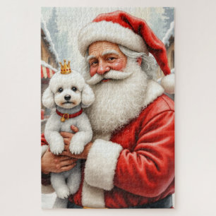 Santa Claus Holding Poodle Christmas Art Jigsaw Puzzle