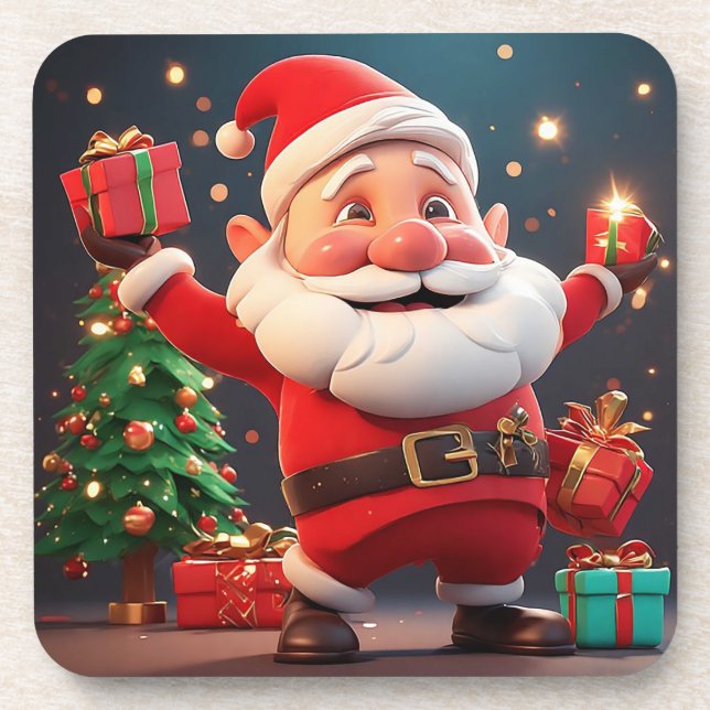 Santa Claus Holding Present Coaster (Front)