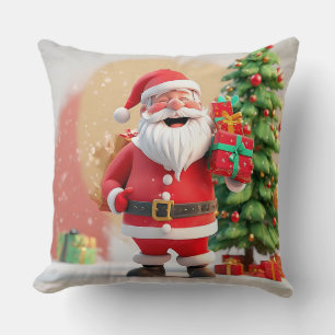 Santa Claus Holding Present Throw Pillow