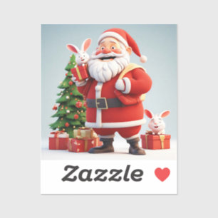 Santa Claus Holding Present with Rabbits