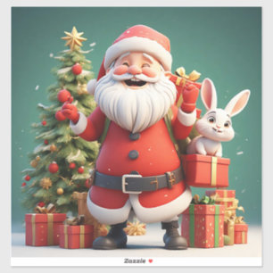 Santa Claus Holding Present with Rabbits