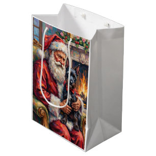 Santa Claus Holding Scottish Terrier Christmas Art Medium Gift Bag