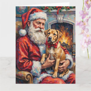 Santa Claus Holding Shar Pei Christmas Art Card