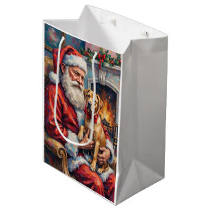 Santa Claus Holding Shar Pei Christmas Art Medium Gift Bag
