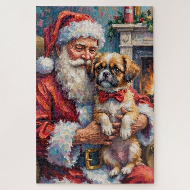 Santa Claus Holding Shih Tzu Christmas Art Jigsaw Puzzle (Vertical)