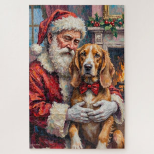 Santa Claus Holding Silken Windhound Christmas Art Jigsaw Puzzle