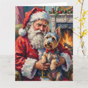 Santa Claus Holding Skye Terrier Christmas Art Card