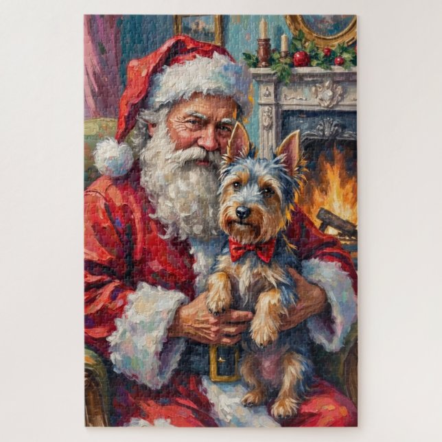 Santa Claus Holding Skye Terrier Christmas Art Jigsaw Puzzle (Vertical)