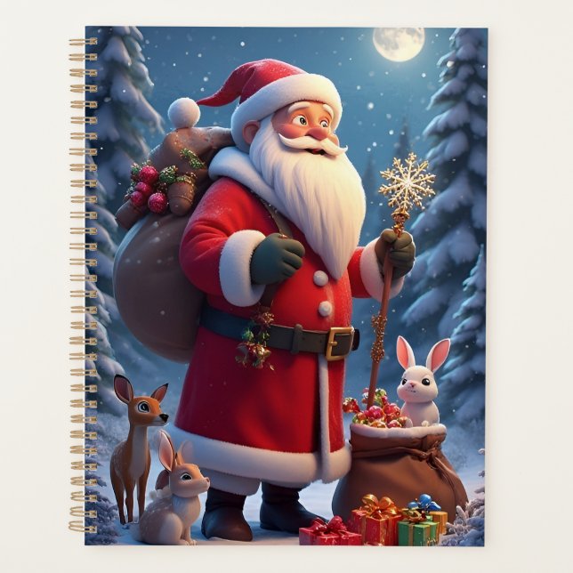 Santa Claus Holding Snowflake christmas scene Planner (Front)