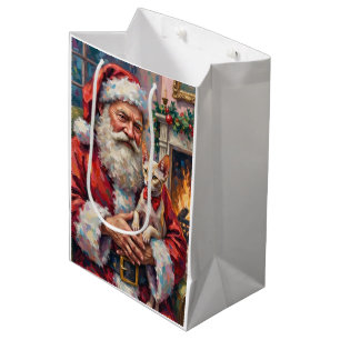 Santa Claus Holding Sphynx Cat Christmas Art Medium Gift Bag