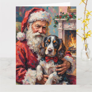 Santa Claus Holding Springer Spaniel Christmas Art Card