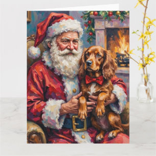 Santa Claus Holding Sussex Spaniel Christmas Art Card