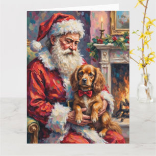 Santa Claus Holding Tibetan Spaniel Christmas Art Card