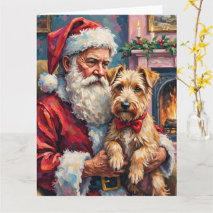 Santa Claus Holding Wheaten Terrier Christmas Art Card