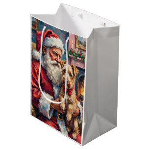 Santa Claus Holding Wheaten Terrier Christmas Art Medium Gift Bag