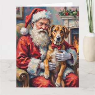 Santa Claus Holding Wolfhound Christmas Art Card
