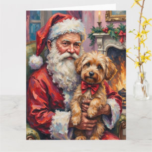 Santa Claus Holding Yorkipoo Christmas Art Card