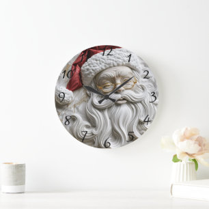 Santa Claus holiday relief art Large Clock