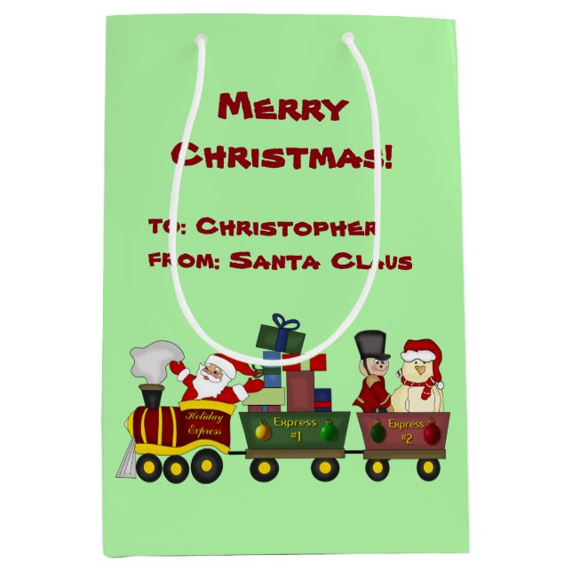 Santa Claus Holiday Train Personalized Medium Gift Bag (Front)