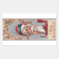 Santa Claus Horseshoe Framed Vintage Sticker