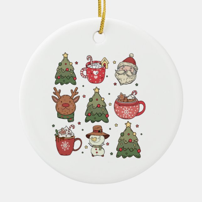 Santa Claus, Hot Cocoa Xmas Tree Ceramic Ornament (Front)