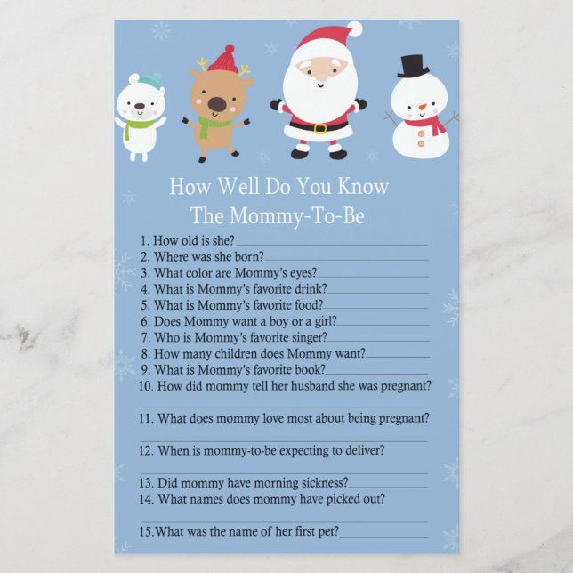 Santa Claus how well do you know baby shower game (Front)