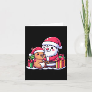 Santa Claus Hugging Cute Capybara Christmas Matchi Card
